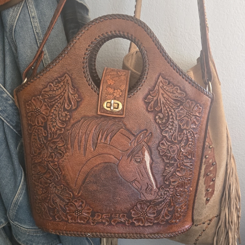 Hand Made Western Horse Leather Tooled Purse